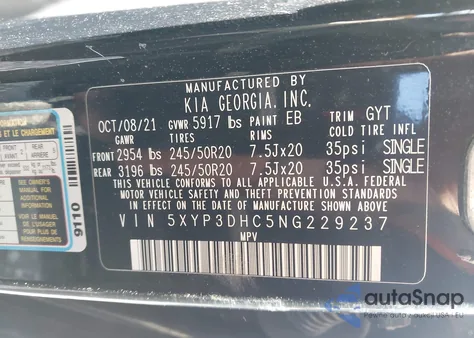 2022 Kia Telluride Ex from USA, damaged, VIN 5XYP3DHC5NG229237